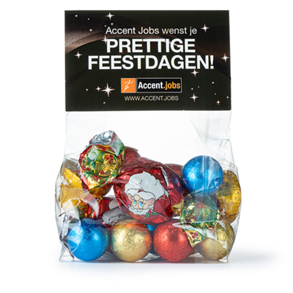 Zakje met kopkaartje gevuld met Kerstchocolademix