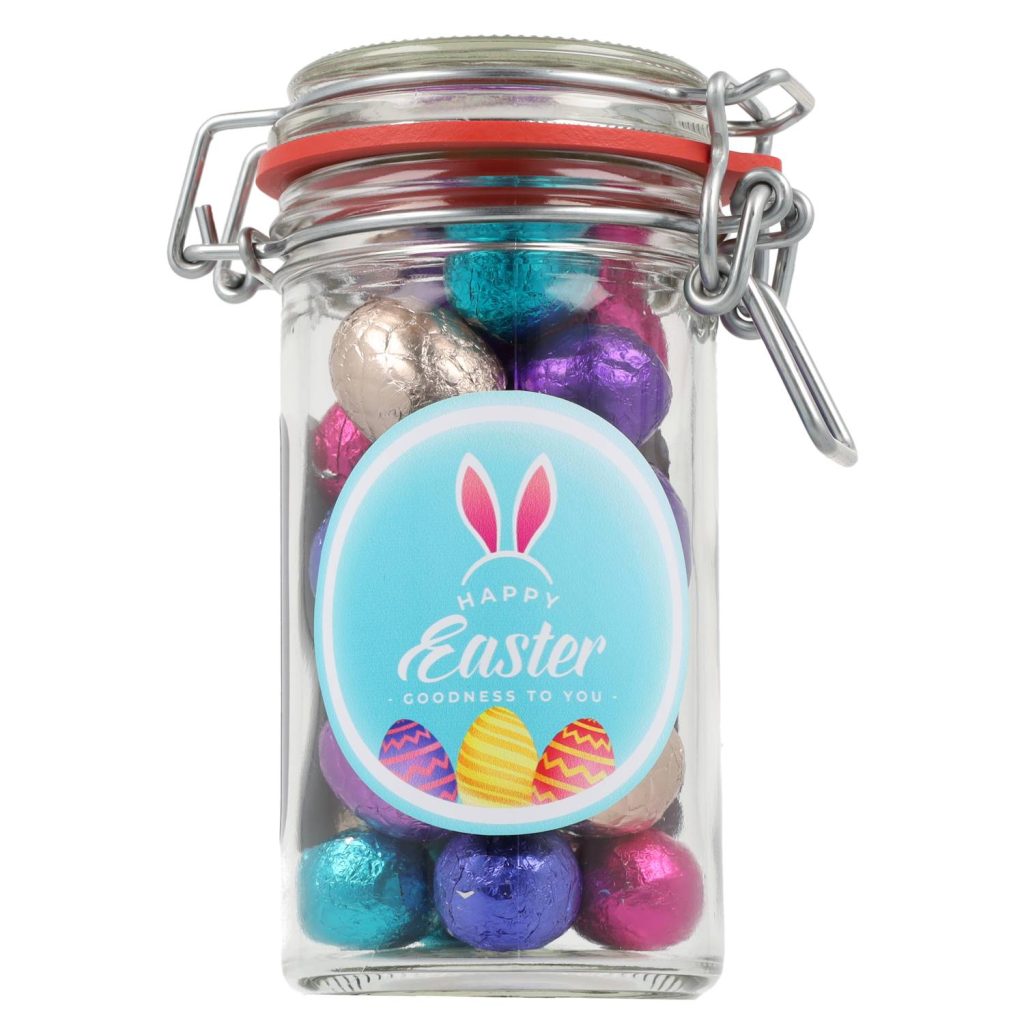 Hoog weckpotje met paaseitjes