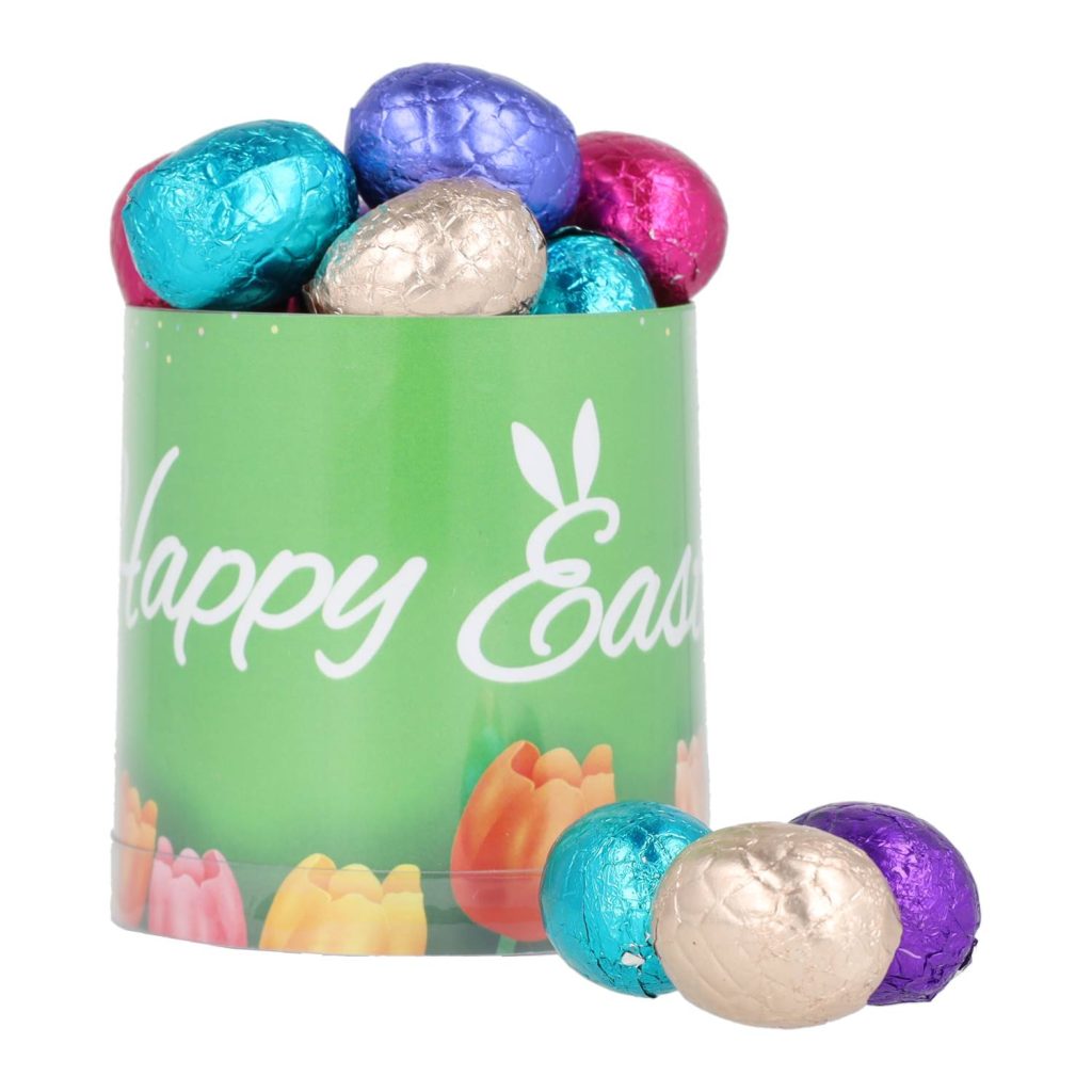 Kleine silo met paaseitjes