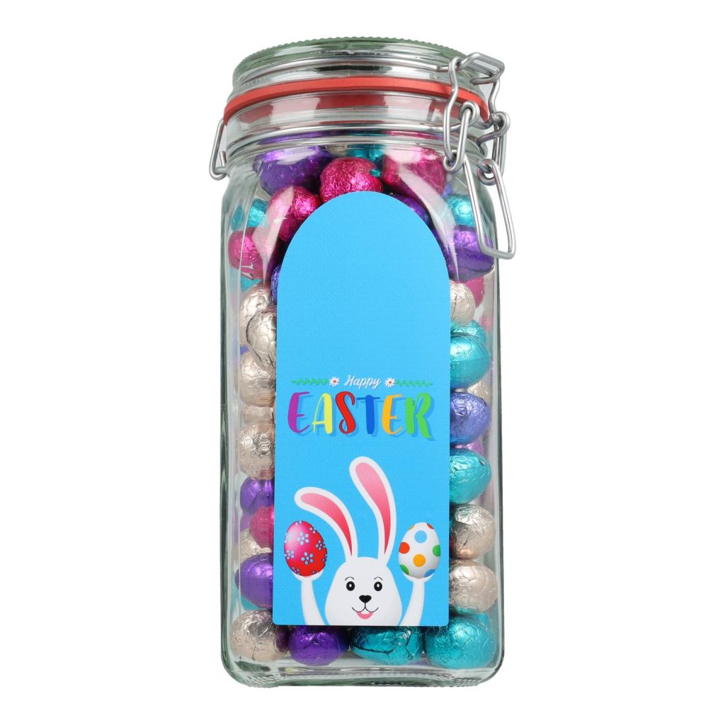 Grote weckpot met paaseitjes